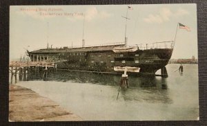 Vintage Hand Colored Postcard Receiving Ship Wabash Charlestown Navy Boston MA