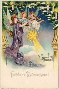 CPA AK Angels Playing on Violins - Christmas - Litho ANGELS (777366)