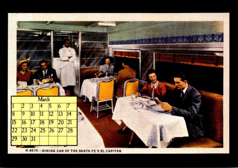 1987 Calendar Series March Dining Car Of The Santa Fe's El Capitan