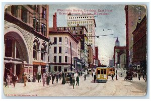 c1911 Wisconsin St. Downtown Trolley Classic Cars Milwaukee Wisconsin Postcard