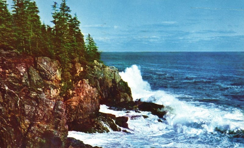 Postcard Surf Breaking Famous Otter Cliff Acadia Nat'l Park Bar Harbor Maine ME
