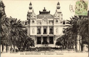 Monte Carlo Le Casino Jardins BW Antique Vintage Divided Back Postcard Statues 