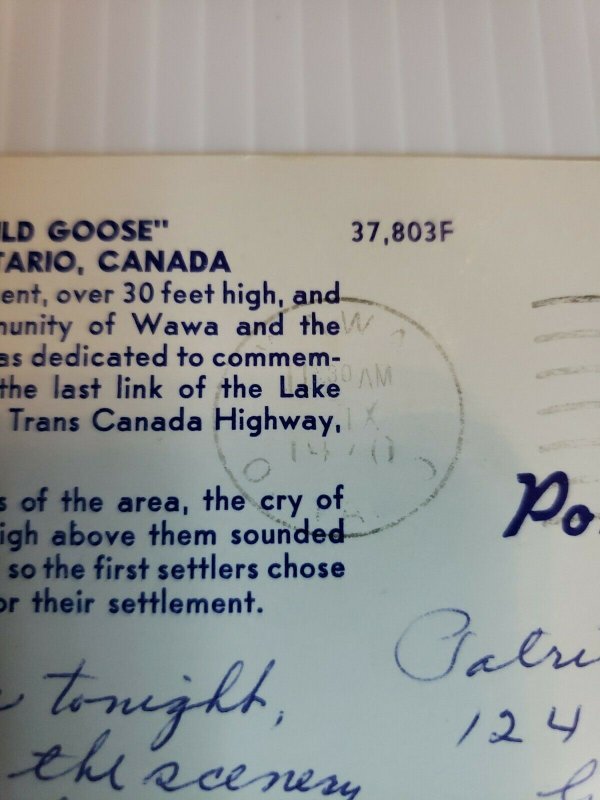 Vintage postcard Wild Goose Wawa Ontario Canada 1970 Ojibwa posted  359