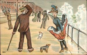 Risque - Woman's Dress Blown Up by Waves c1910 Postcard