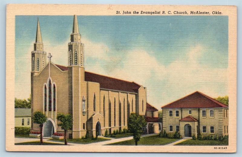 Postcard OK McAlester St John The Evangelist RC Church Vintage Linen N8