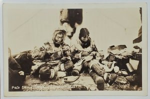 Alaska RPPC Eskimos Drilling Ivory & Making Mukluks Postcard T14