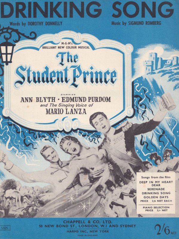 Drinking Song The Student Prince 1950s Sheet Music