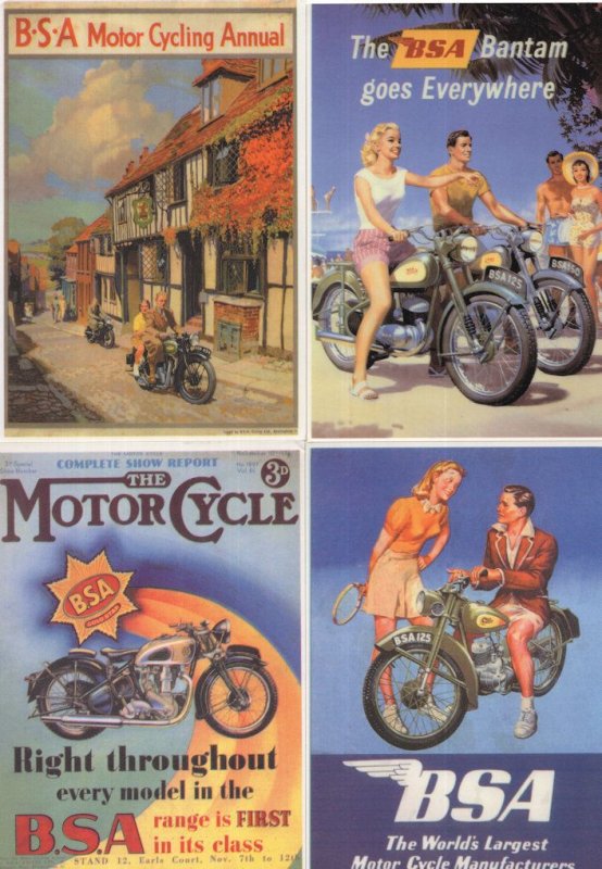 BSA Motorcycles 4x Advertising Motorbike Postcard s