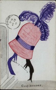 Absurd Hat Handmade Comic Hand Painted Woman Fashion c1910 Postcard