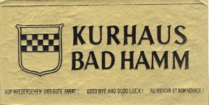 Germany Bad Hamm Kurhaus Bad Hamm Vintage Luggage Label sk3193