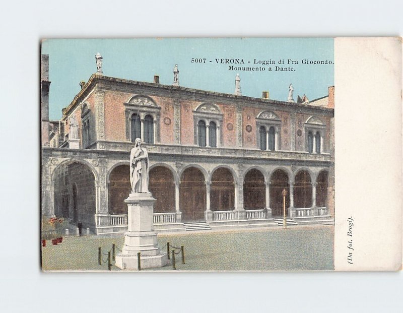 Postcard Monumento a Dante, Loggia di Fra Giocondo, Verona, Italy