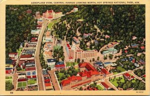 Aeroplane View Central Ave N Hot Springs National Park AR Linen Postcard VTG UNP 