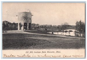 1907 Old Mill Institute Park Clock Tower Field Worcester Massachusetts Postcard