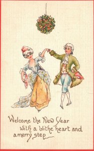 Vintage Postcard 1910's Welcome The New Year With A Little Heart & Merry Step