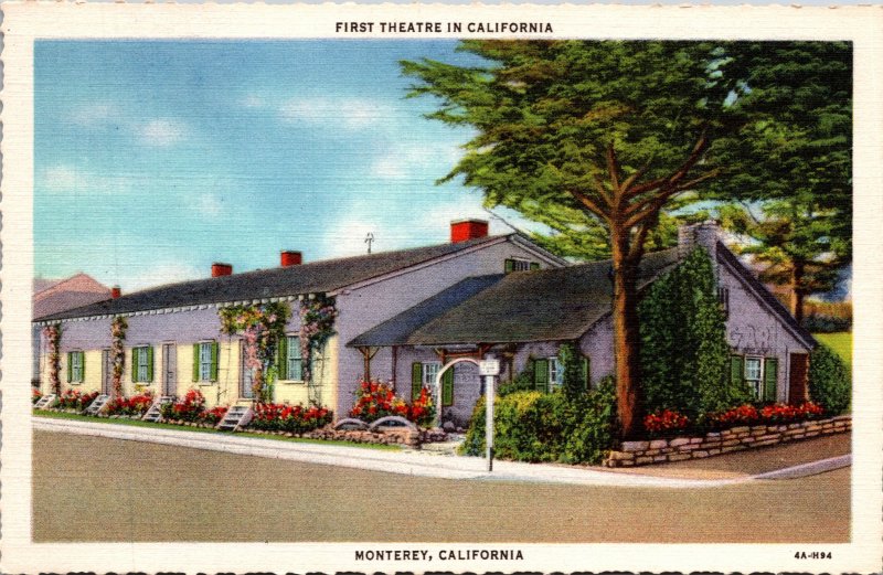 Monterey CA First Theatre in California Postcard unused 1930s/40s