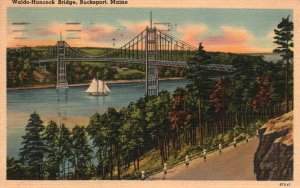 Vintage Postcard 1943 Waldo-Hancock Bridge Bucksport Maine Tichnor Quality News