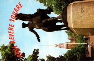 Massachusetts Boston Paul Revere Park Showing Old North Church and Paul Rever...