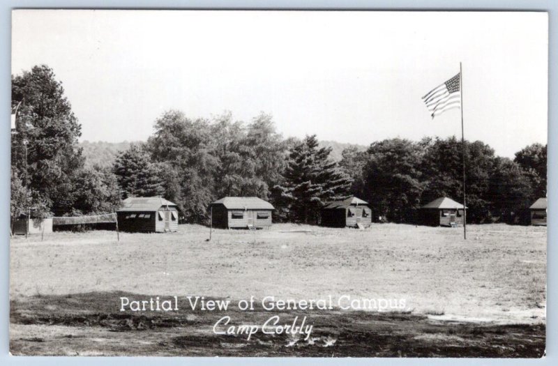 RPPC CAMP CORBLY PARTIAL VIEW OF GENERAL CAMPUS CABINS MAHAFFEY PA KIRK PHOTO 