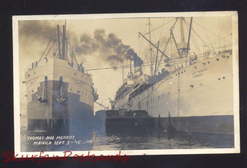 RPPC US NAVY MILITARY SHIP THOMAS MERRITT MANILA PHILIPPINES REAL PHOTO POSTCARD