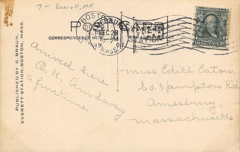 Everett Station Boston Massachusetts~Mt Washington School~Clock~Homes~1907 RPPC