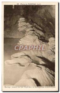 Old Postcard Padirac Pit natural dam of the upper lake and eccentric stalagmites