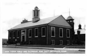 Seymour Connecticut 1950s RPPC Real Photo Postcard Town Hall & Fire Department