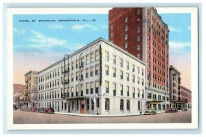 Street View Of Hotel San Nicolas Building Cars Springfield Illinois IL Postcard 