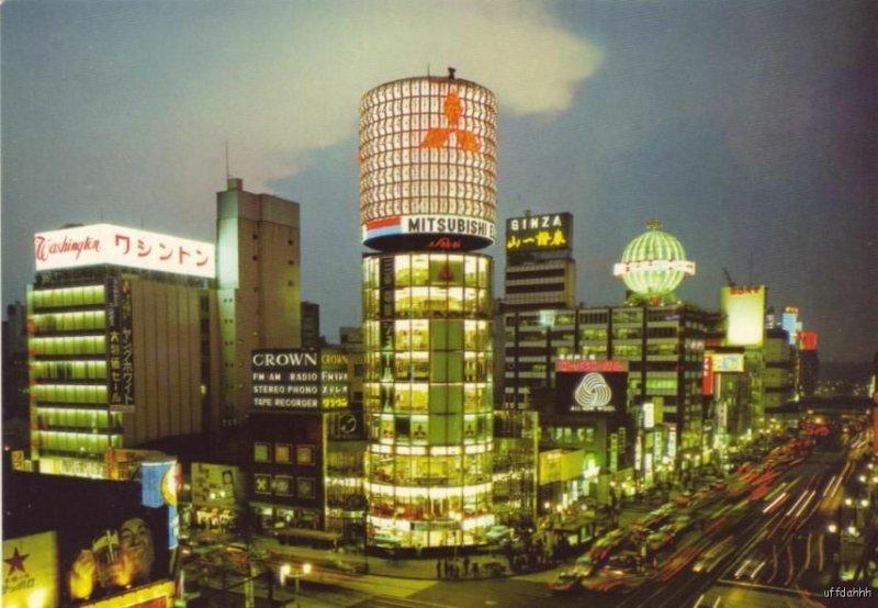 TOKYO JAPAN NIGHTIME IN GINZA SHOPPING DISTRICT