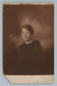 Smiling Woman Girl Dress Robe RPPC Photo Vintage Postcard 