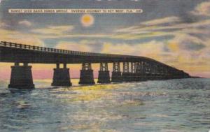 Sunset Over Bahia Honda Bridge Oversea Highway To Key West Florida 1940