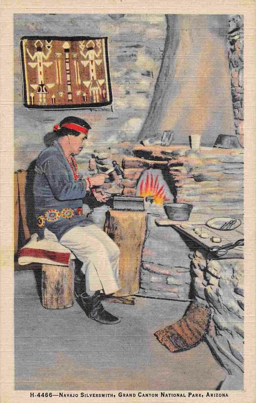 Navajo Silversmith Native American Indian Grand Canyon Arizona linen postcard