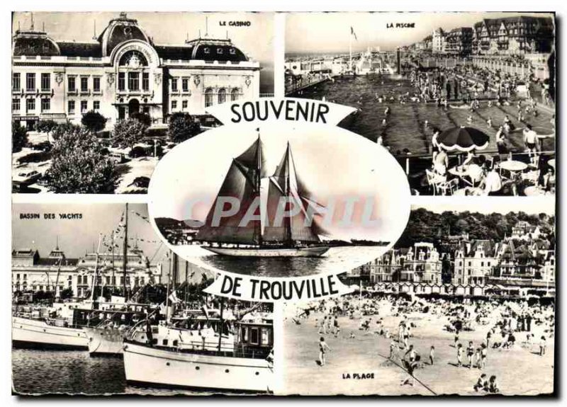 Modern Postcard Souvenir de Trouville Casino Pool Yacht Basin Beach