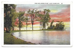 Burlington, Vermont to MA 1927 Post Card: Bow & Arrow Point, Lake Champlain