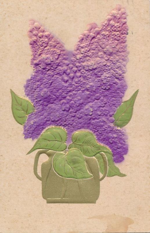 Vase of Lilacs - Flowers  - Embossed High Relief - Mailed from Rochester NY - DB