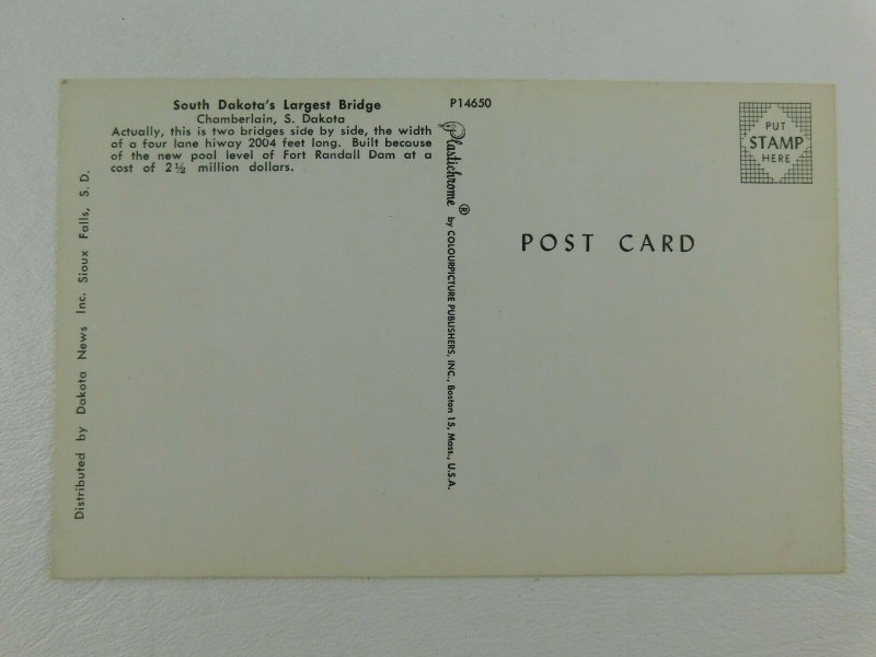 South Dakota's Largest Bridge In Chamberlin Chrome Vintage Postcard