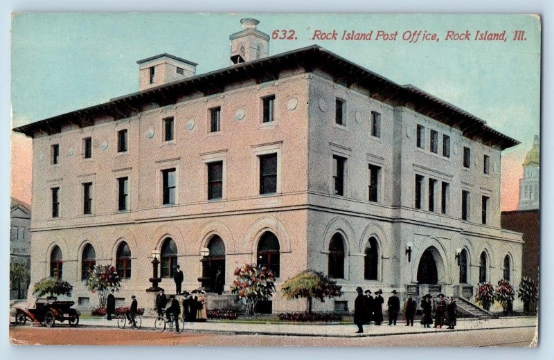 Rock Island Illinois IL Postcard Rock Island Post Office Building Exterior 1917