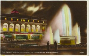 Dorset Postcard - Regent & Pavilion Fountain Illuminated, Bournemouth 7333A