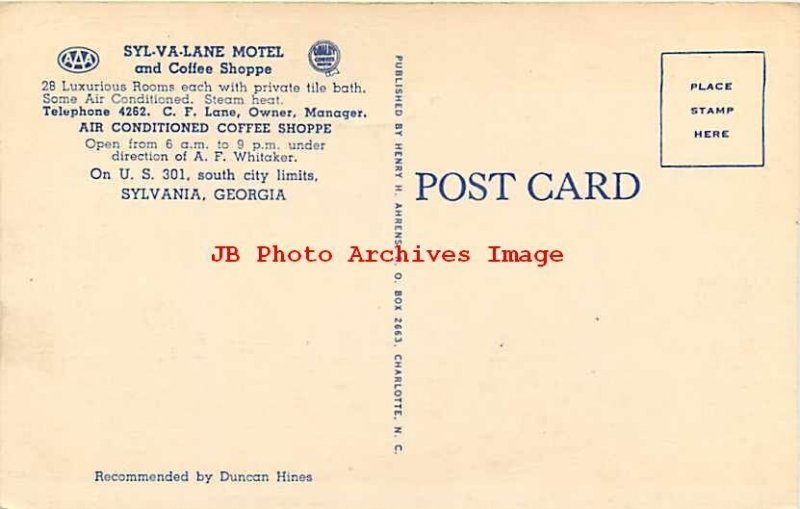 GA, Sylvania, Georgia, Syl-Va-Lane Motel, Restaurant, MultiView,Ahrens No E12324 