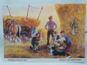 Farming in Byegone Days Barley and Beer Time Painting Vtg Postcard Dudley Pout