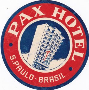 Brasil Sao Paulo Pax Hotel Vintage Luggage Label sk2815