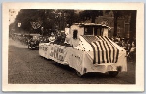 RPPC Main St Parade~VFW Mothers Flander's Fields Float c1918 WWI 48-Star Flag