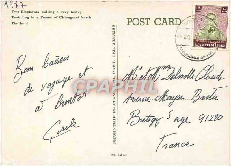 Modern Postcard Two Elephants Pulling a very Heavy Teak Log in to Forest of N...