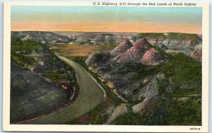 Postcard - U. S. Highway #10 through the Bad Lands of North Dakota