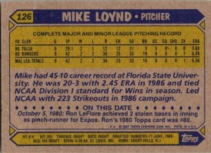 1987 Topps Baseball Card Mike Loynd Texas Rangers sk3495