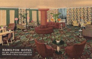 Postcard Hamilton Hotel Chicago IL Lobby