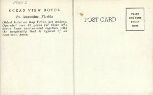 1940s Ocean View Hotel Waterfront St Augustine Florida Postcard 8674