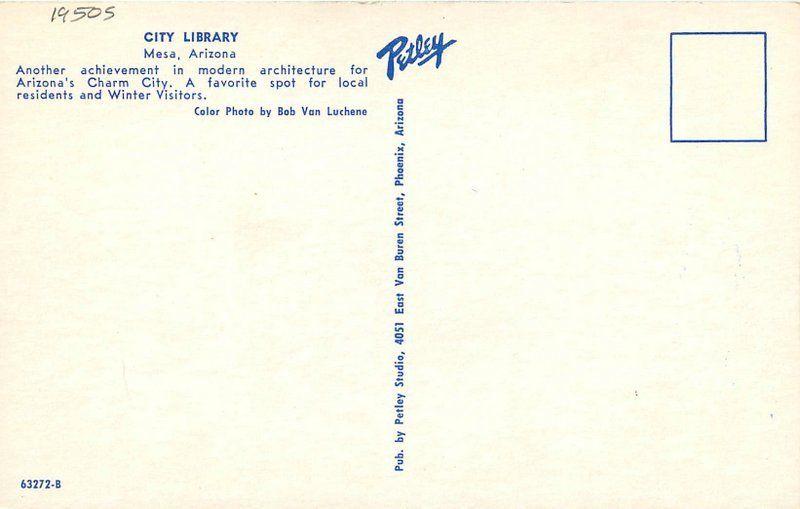 1950s City Library Mesa Arizona Petley postcard 1990