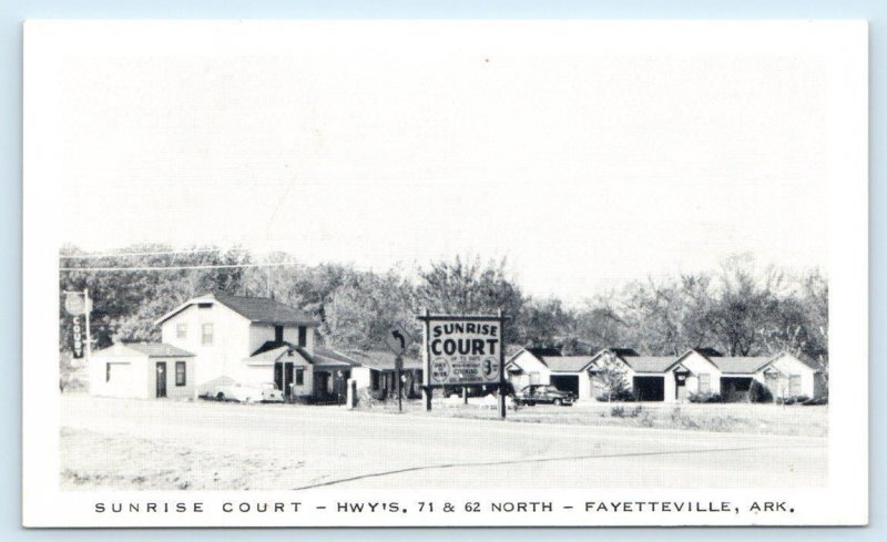 FAYETTEVILLE, Arkansas AR ~ Roadside SUNRISE COURT Motel c1950s Postcard