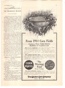 Corn Puffs Cereal,  McCalls Magazine Vintage Advertisement Nov 1914, Quaker Oats