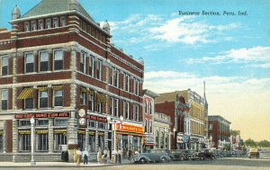 Peru IN F. W. Woolworth's Bank Storefronts Old Cars Curt Teich Postcard